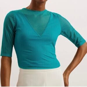 TED BAKER Top Emikoo Ribbed Mesh Bright teal size 2 = US 6 NWOT